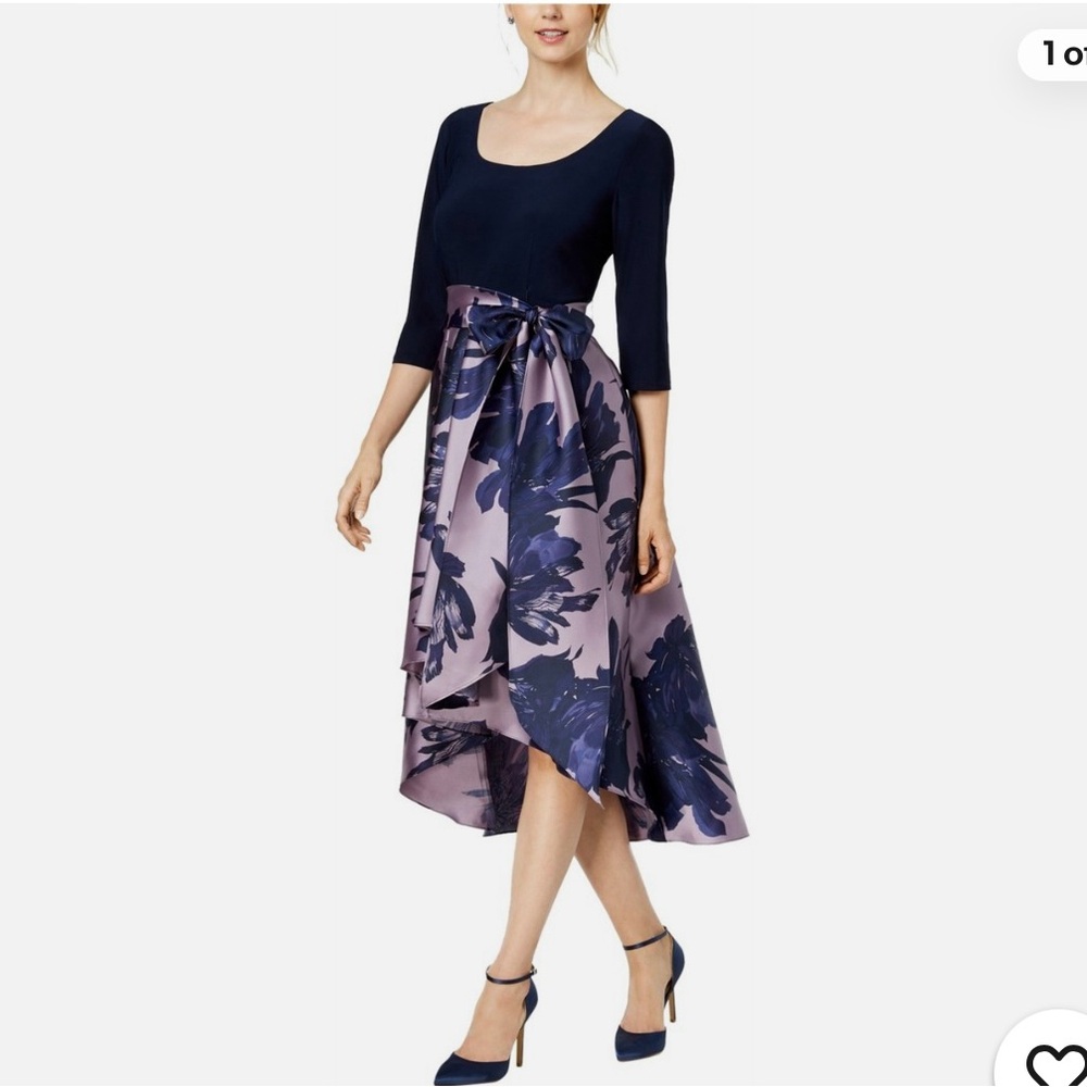 H&M Richard's Elegant Navy and Orchid Floral High Low Contrast Dress